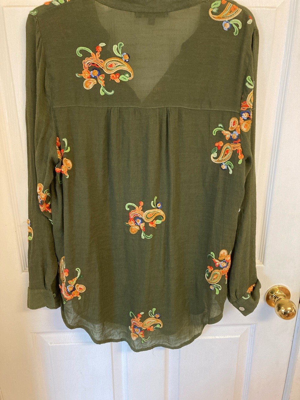 FIGLEAVEN Olive Embroidered Button-Down Blouse - Picture 6 of 8